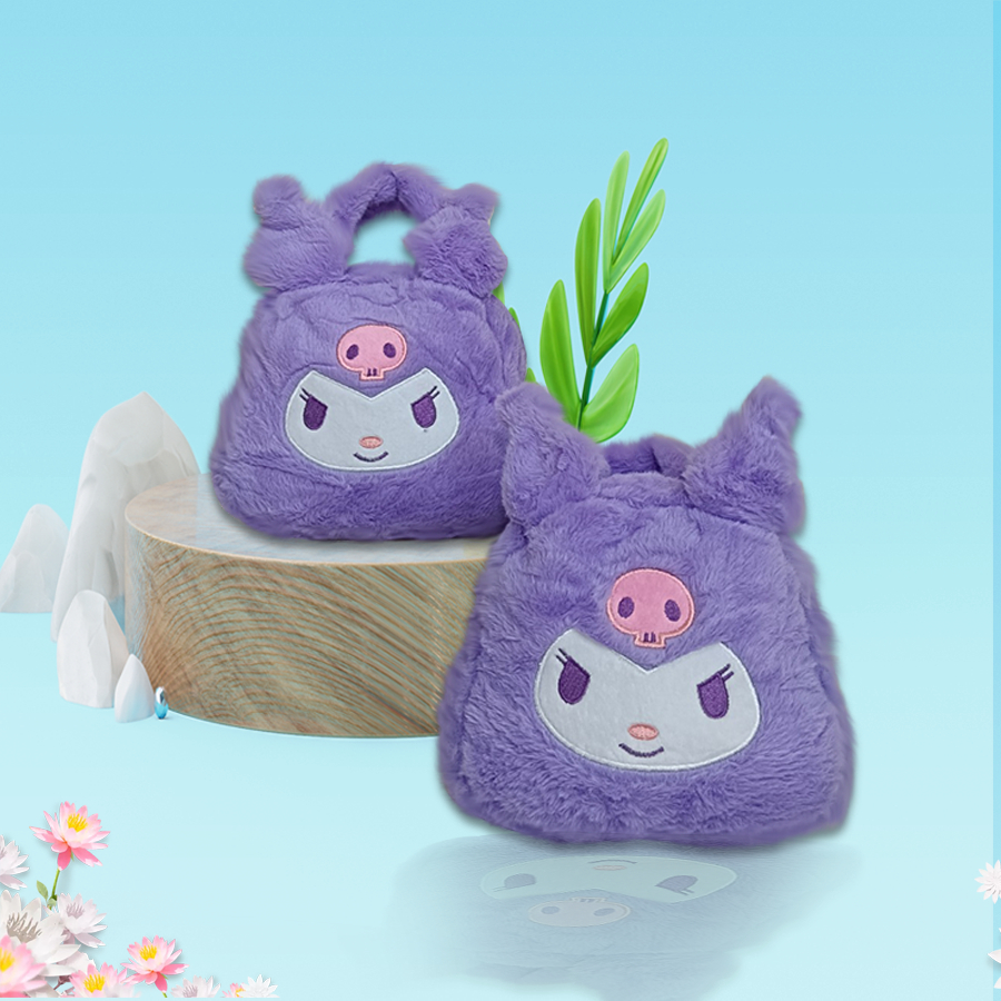 TAS KARAKTER BONEKA ANAK KUROMI UNGU LUCU BAHAN BULU BLUDRU PLUSH