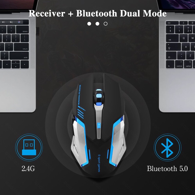 mouse bluetooth & wireless gaming goojodoq rechargerable led