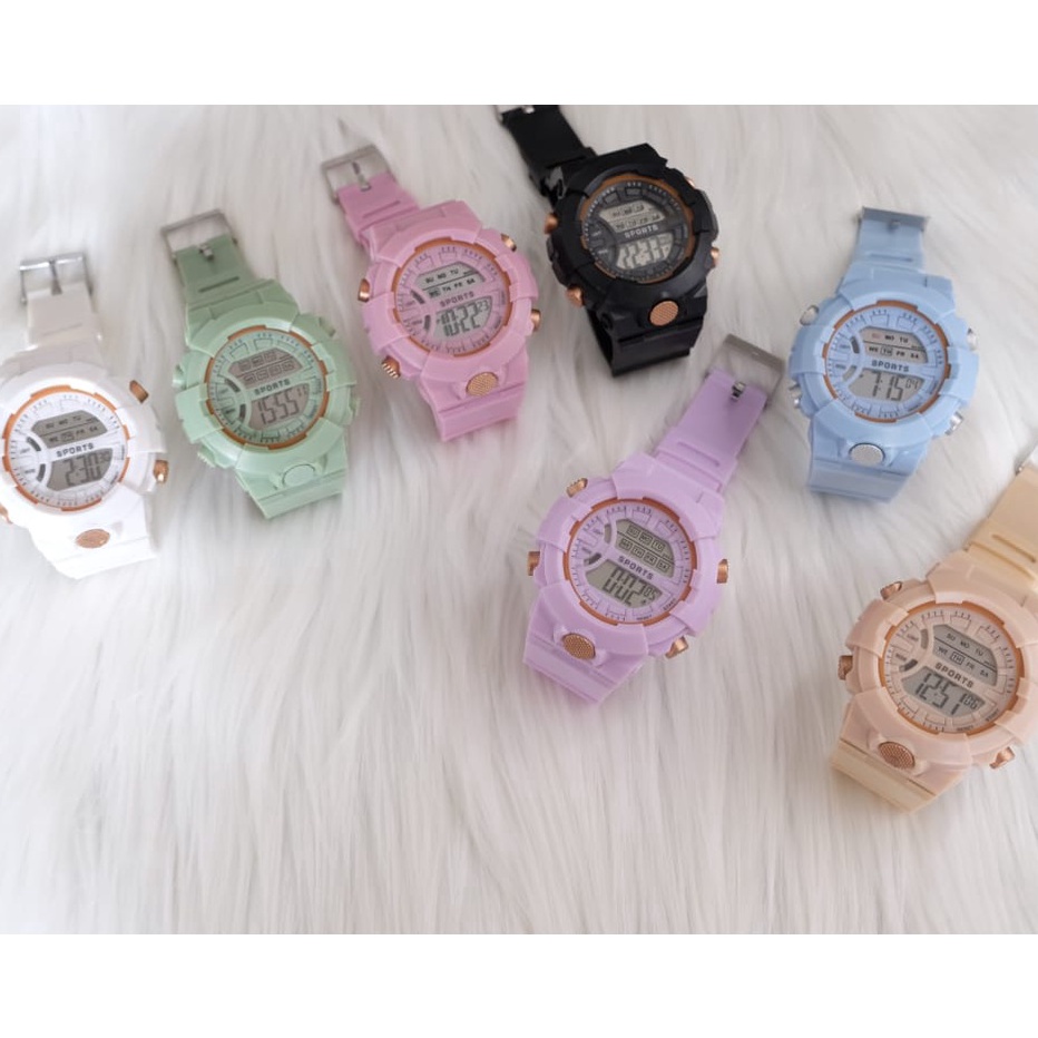 KODE ESE162 JAM TANGAN PRIA WANITA DIGITAL RUBBER SPORT BULAT LED BISA COD