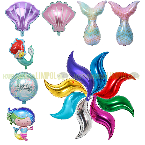 Balon Foil Karakter Ekor Mermaid Bentuk S 24' Ariel Kerang Sea Shell JUMBO Laut