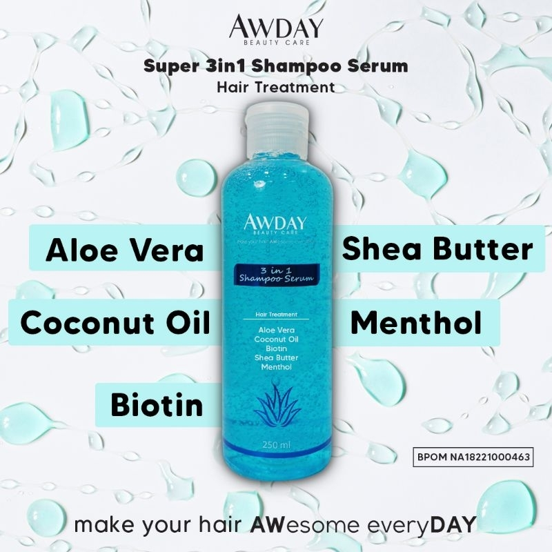 Awday 3in1 Shampoo Serum Hair Sampo Penumbuh Rambut Botak Cepat Panjang Serum Rambut Rontok Dan Sham