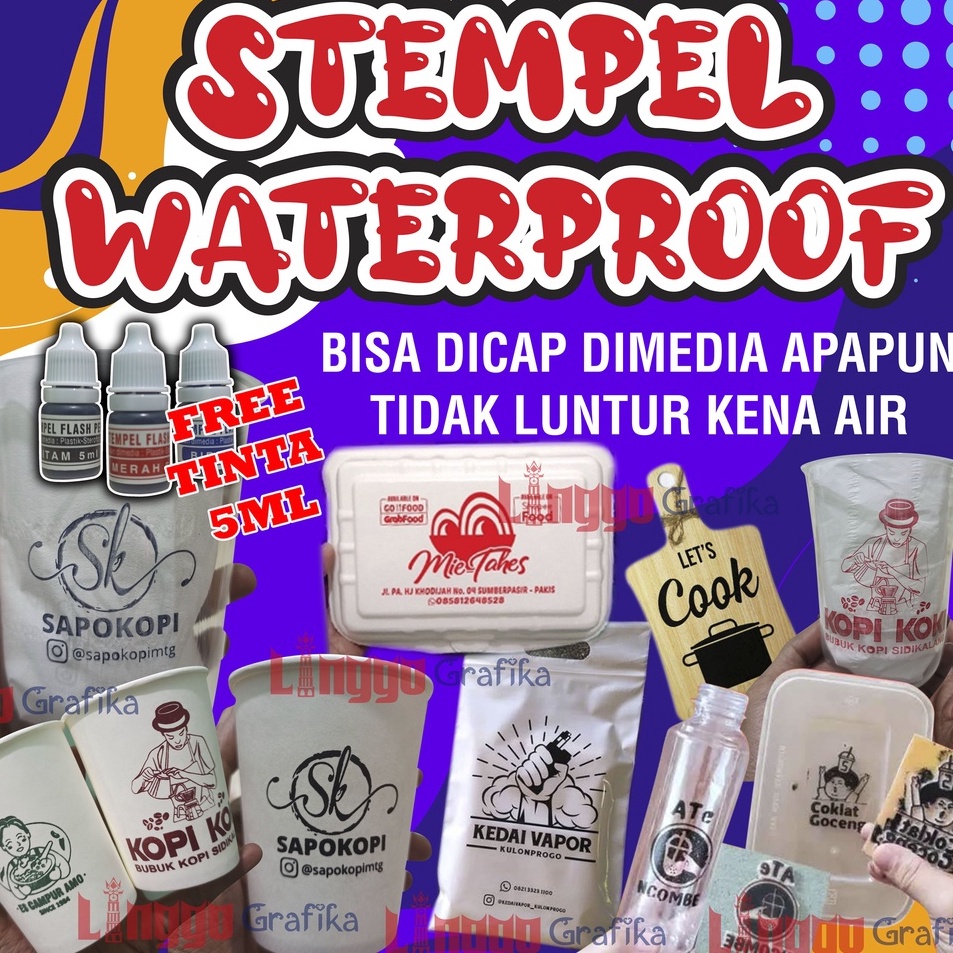 

Bestseller Stempel Plastik | Cup Gelas | Sterofoam | Mika | Kayu | Polymailer | Standing Pouch Tinta Permanen Waterproof