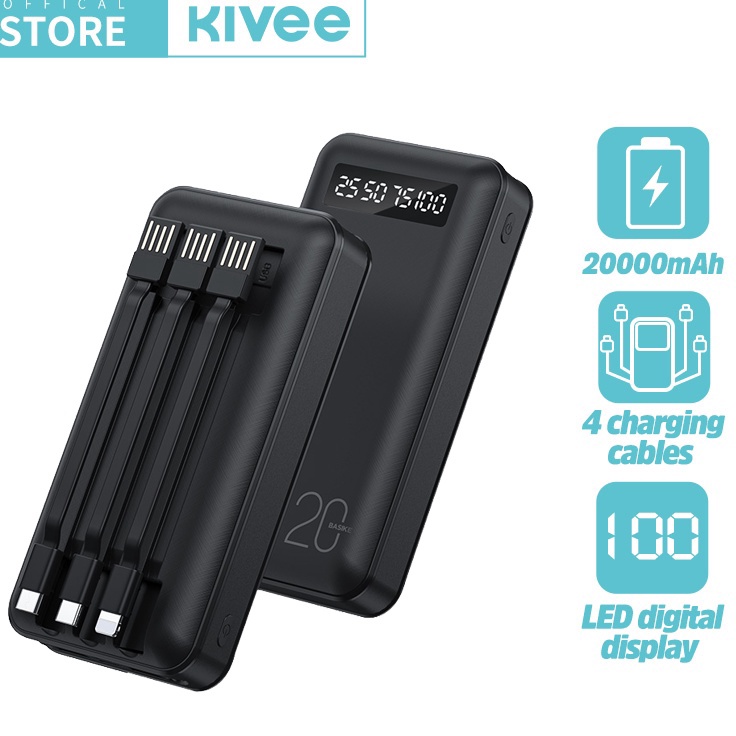 Super Promo Kivee Powerbank 20000 mAh fast charging power bank 10000 mAh mini with kabel data type c