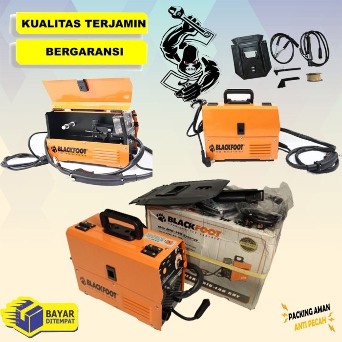 BLACKFOOT Mesin Las MINI CO2 MIG MAG MMA 140 TANPA GAS 3 IN 1 GASLESS