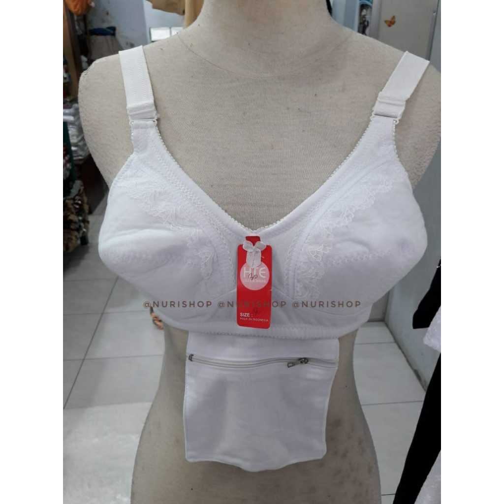 BH Bra Putih Wanita Tanpa Spon Katun Bersaku