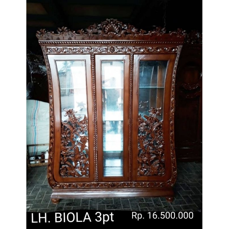 Lemari Hias Jati Jepara Biola 3 Pintu