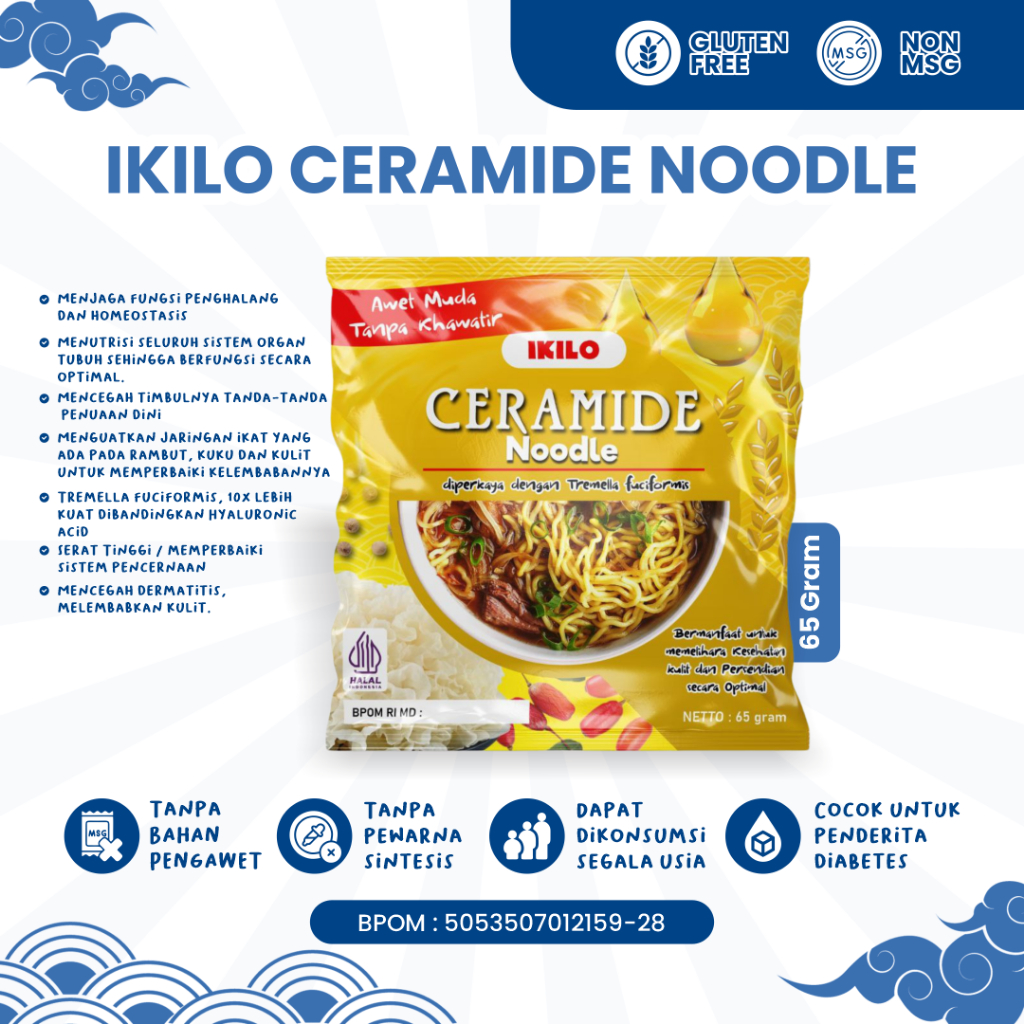 

IKILO Ceramide Noodle Instan Mie Ceramide 1 Pc Mi Awet Muda Anti Aging Non MSG Gluteen Free BPOM Halal