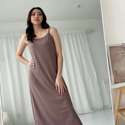 Dress maxi polos /Casual Long Dress wanita TALI KECIL /singlet dress wanita panjang