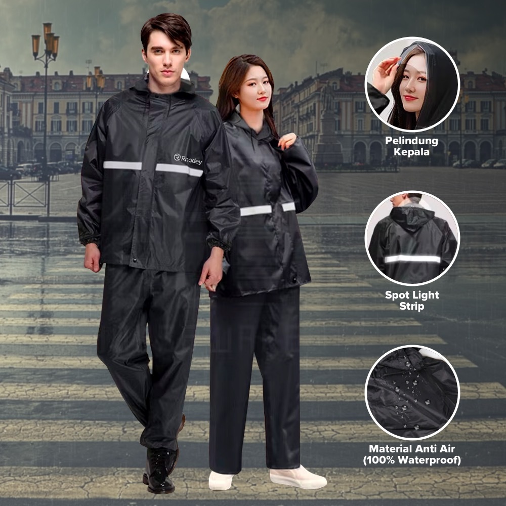 Rhodey Pole Jas Hujan Motor L - T1 - Black