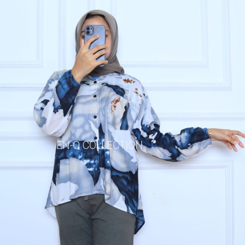 Kemeja Hawai Wanita // Kemeja Lengan Panjang // Kemeja Motif Rayon Viscose Premium