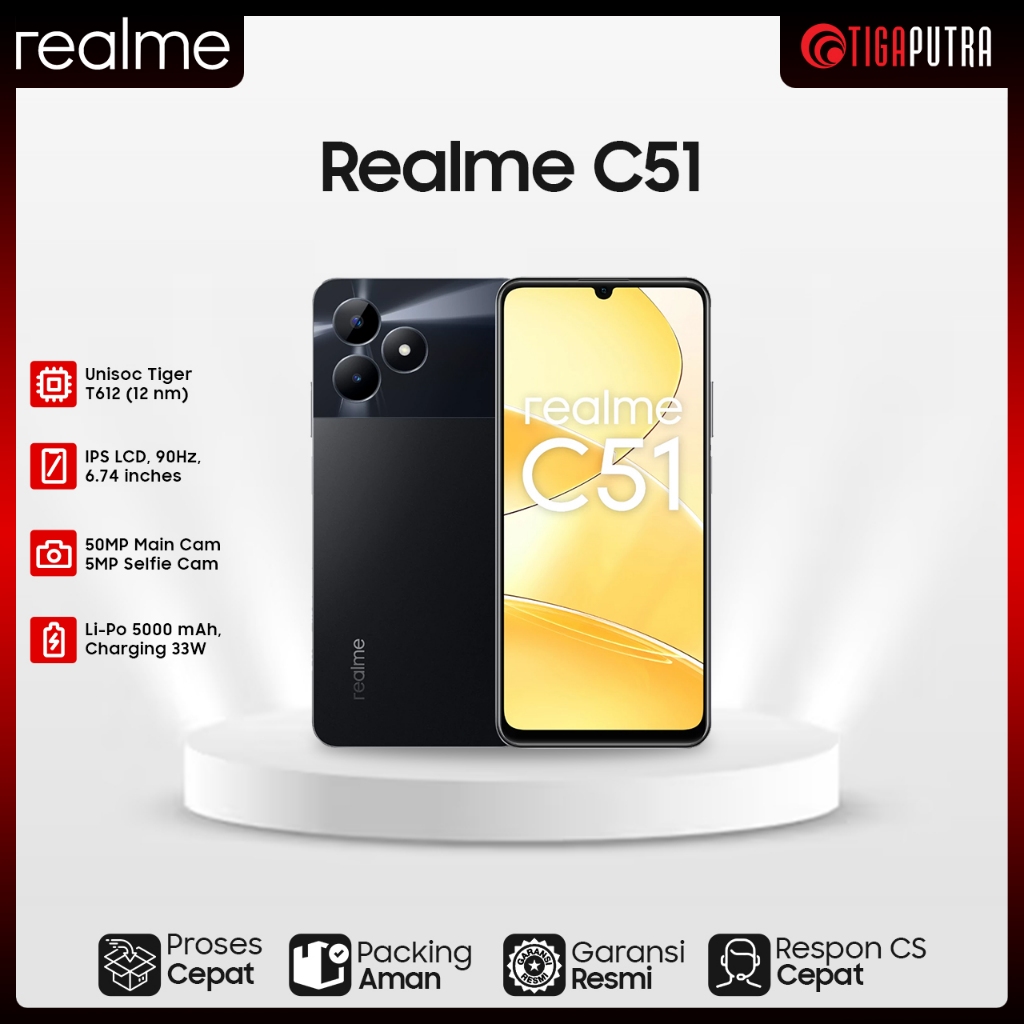 Realme C51 (Ram 4GB, Rom 64/128GB, Layar 90Hz, 33Watt SUPER VOOC)