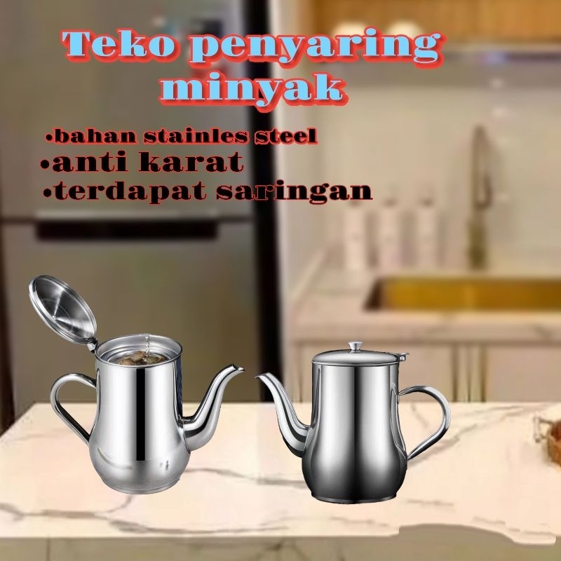 teko penyaring minyak/teko penyaring teh/oil pot stainless anti karat