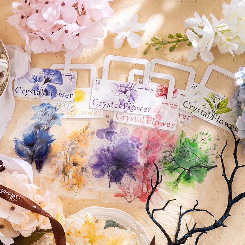

L.P 10 PCs Stiker Bunga Watercolors Transparan Flower PET Sticker for Deco Bujo Plant Scrapbook Jurnals
