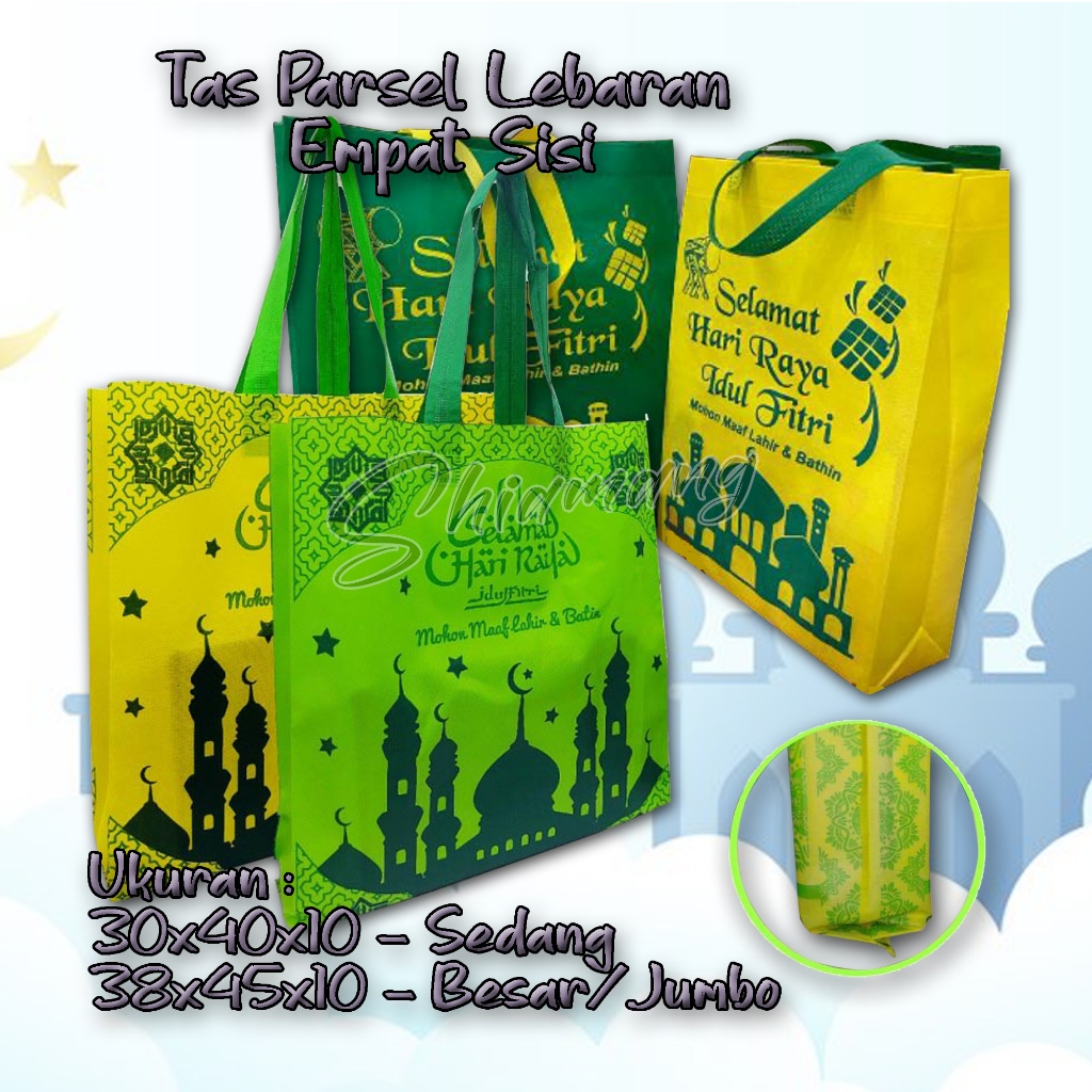 

Tas Lebaran Spunbond Goodie Bag Jumbo, Besar / Kecil Edisi Sablon Lebaran Idul Fitri 2024 - Tas Tenteng Lebaran Tas Kain Parcel Kantong Bingkisan Idul Fitri Spunbond Tanggung atau Besa