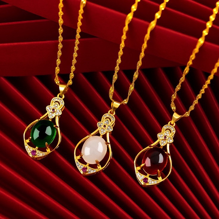 Kode FGD949 Kalung berlapis emas wanita 375% bertatahkan batu alam,panjang 60cm,hadiah pernikahan