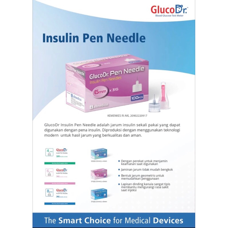 Pen Needle Insulin Gluco Dr isi 100 / Jarum Insulin / Pen Insulin 31 G , 32 G merk Gluco Dr