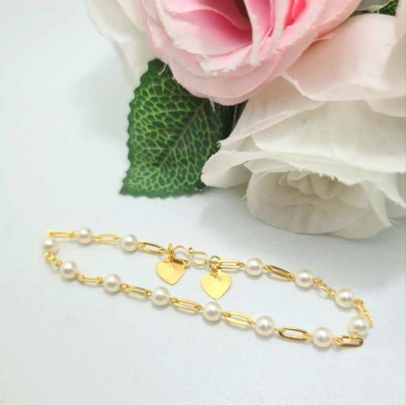 Gelang Paper Clip Mutiara Emas Muda