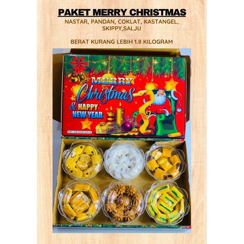 PAKET KUE NATAL MERRY CHRISTMAS & TAHUN BARU 1 KOTAK ISI 6 BOX KUE FREE BUBBLEWRAP