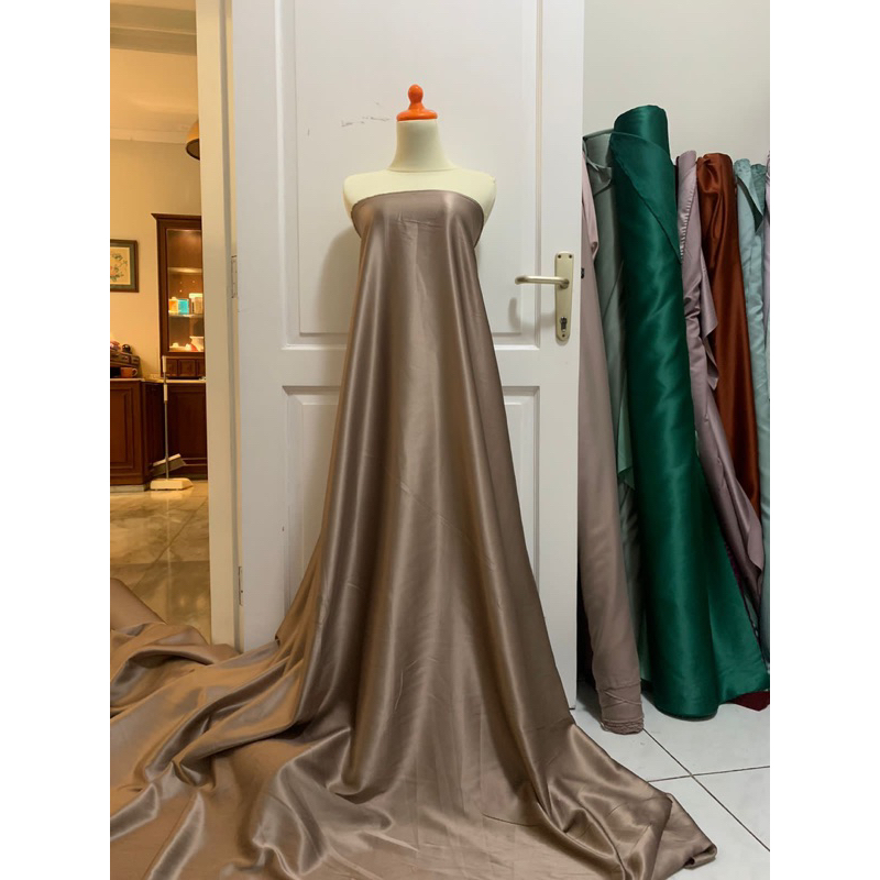 Bahan Kain Satin Saten Silk Velvet Premium Inner Furing Kebaya Warna Milo