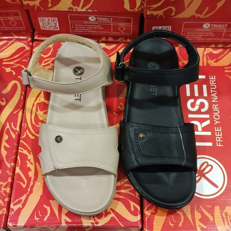 SANDAL TRISET TALI MUMER HITAM PEKAT & CREAM SANDAL WANITA KEREN KEKINIAN TRISET ORIGINAL || SANDAL 