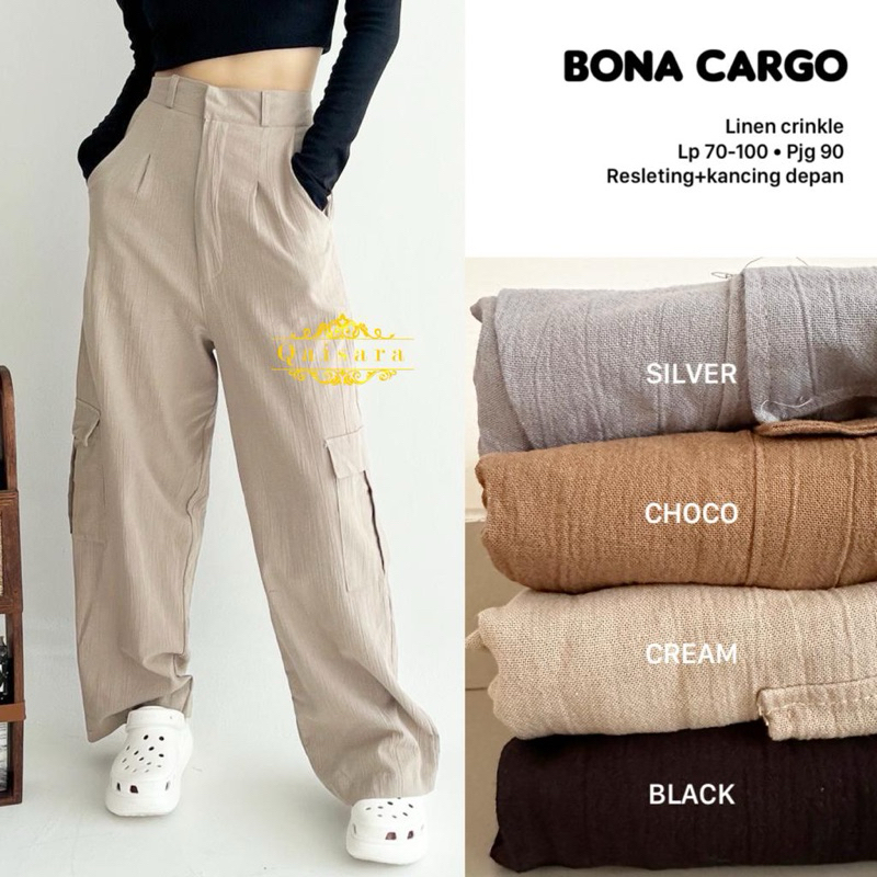 Highwaist cargo bona celana cargo pants loose korean style ori qaisara