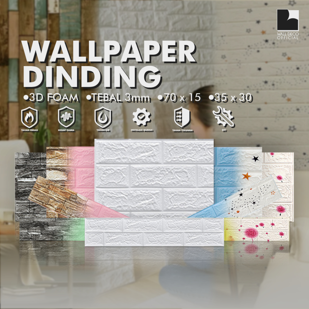 Wall Deco - Wallpaper Dinding Kamar Tidur 3D Foam Aesthetic Ruang Tamu Plafon Batu Bata Dekorasi Dinding Untuk Murah Wall Stiker Anak Stiker Dinding