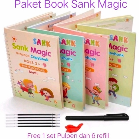 

[♠K92\] BOP SANK MAGIC BOOK 3D BUKU EDUKASI ANAK BELAJAR MENULIS UNTUK TK PAUD ANGKA & HURUF / BUKU AJAIB / MAGIC PRACTICE BOOK 1 SET ISI 4 BUKU + PEN + REFILL + HOLDER PENA Fast On