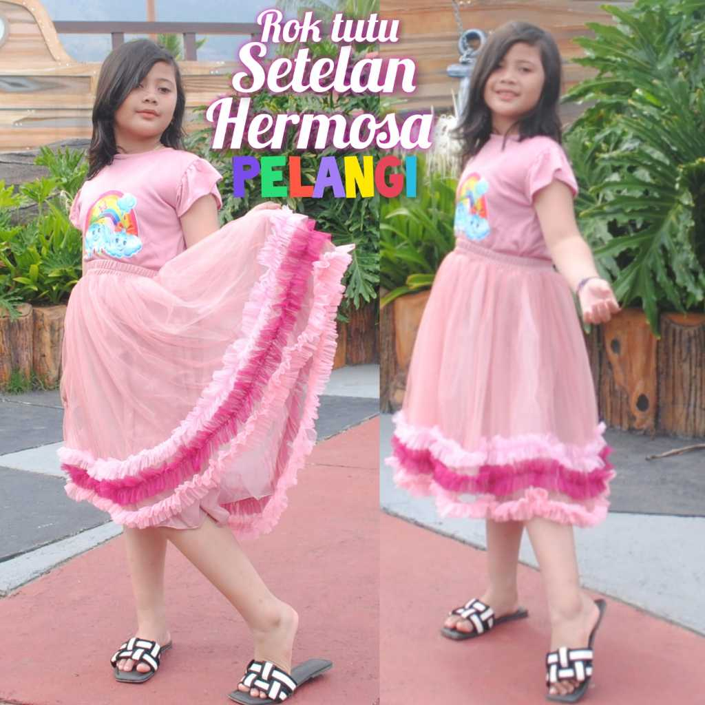 ROK TUTU SETELAN HERMOSA PELANGI--ROK TUTU ANAK PEREMPUAN