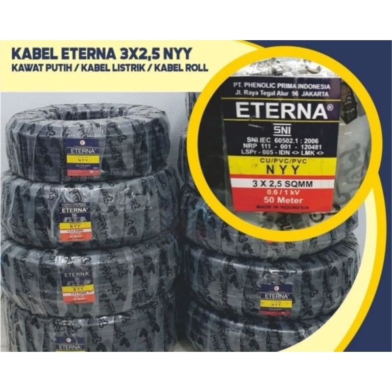 NYY 3x2,5 ETERNA 50METER KABEL OUTDOR ISI KAWAT BESAT 2,5mm kabel listrik eterna hitam