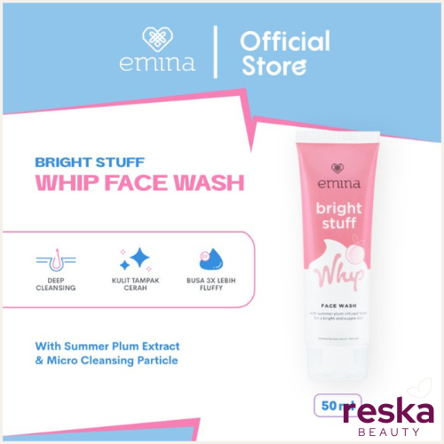 Emina Bright Stuff Whip Face Wash 50 mL - Sabun Muka Cerah Glowing Busa 3x Lipat