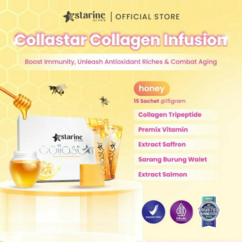 Collagen Infusion Tripeptide With Extract Salmon, Saffron, dan Sarang Burung Walet Collastar Honey 1