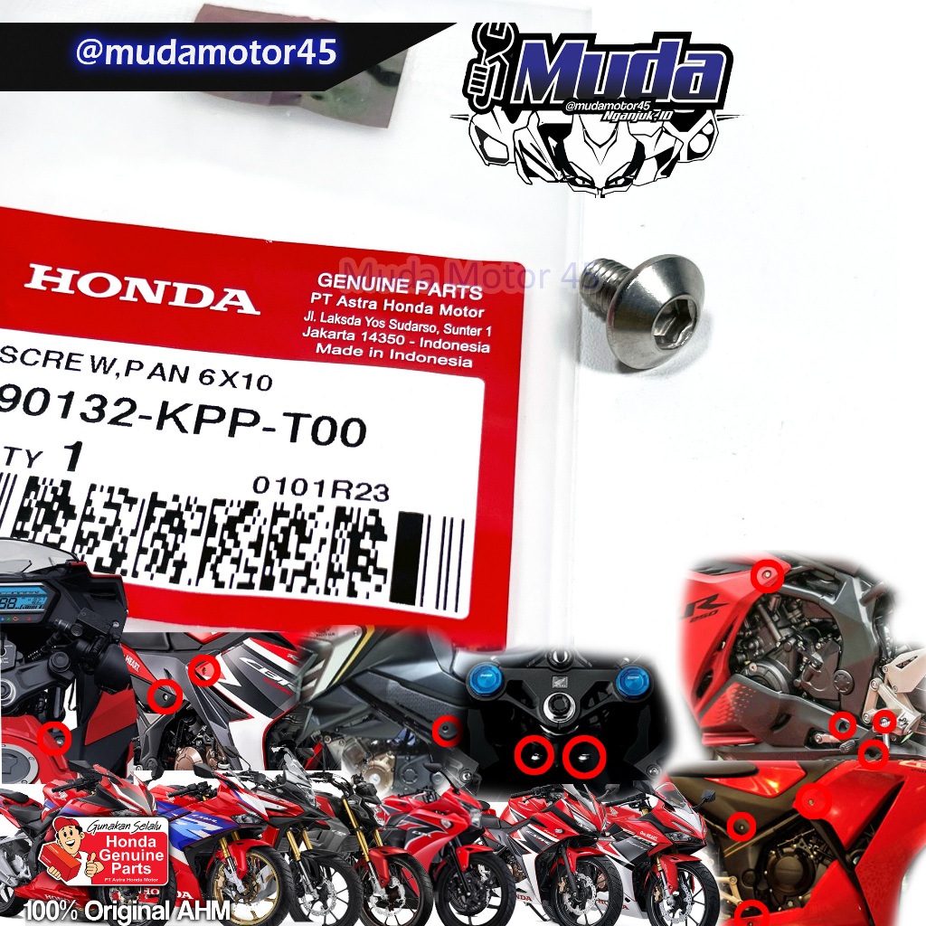BAUT FAIRING M6 PENDEK KUNCI L 90132-KPP-T00 90132KPPT00 90132KPPT01 6 X 10 MM 6MM BAUD CB150R CBR15