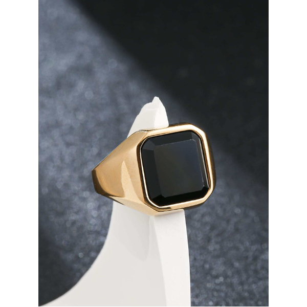 Cincin Kotak Batu Hitam / Cincin Titanium Vantage Hitam Onyx / Cincin Pria Stainles Steel Klasik Per