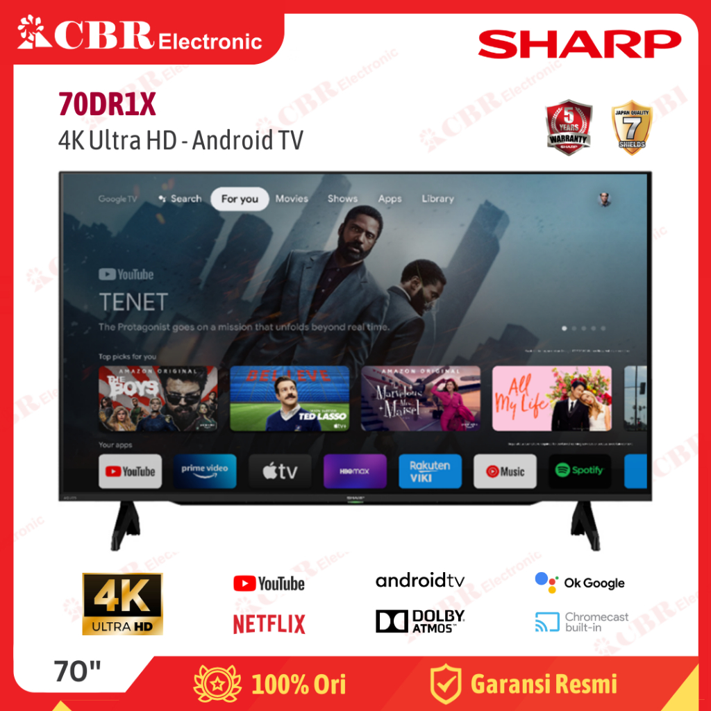 TV SHARP 70 Inch LED 70DR1X (4K UHD-Android TV)