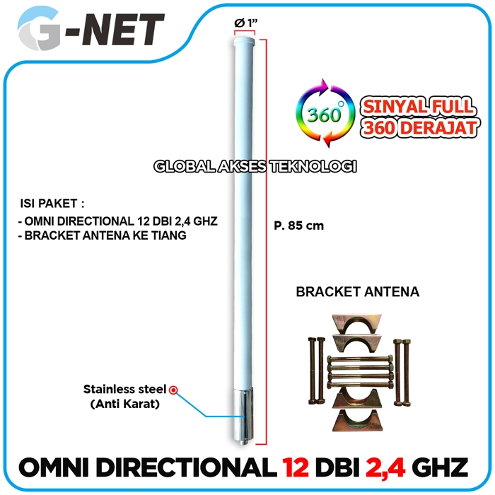 Antena wifi GNET Omni directional 12 dBi 2,4 ghz cocok untuk ubiquity Bullet M2hp / Mikrotik groove 