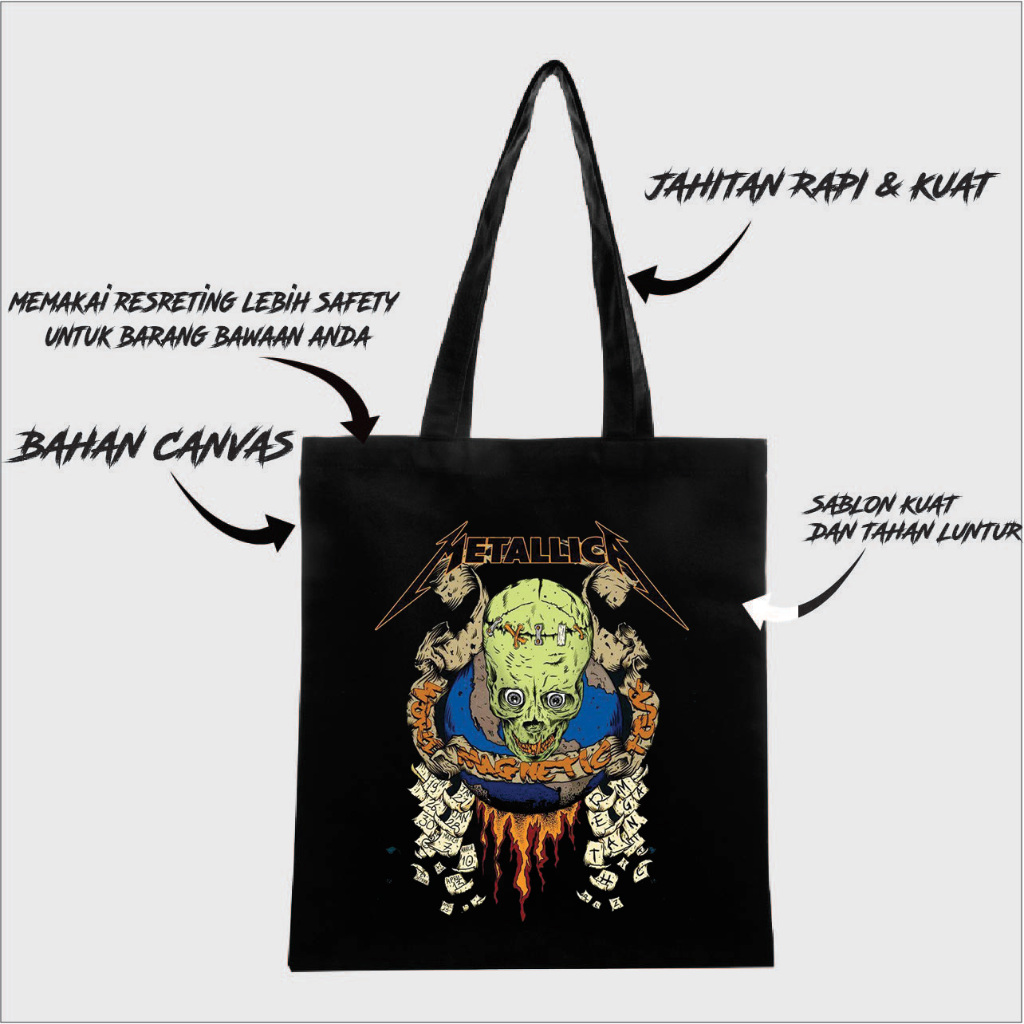 TOTEBAG METALICA BAHAN CANVAS DRILL TEBAL / TOTEBAG BAND METALICA / METALICA 3