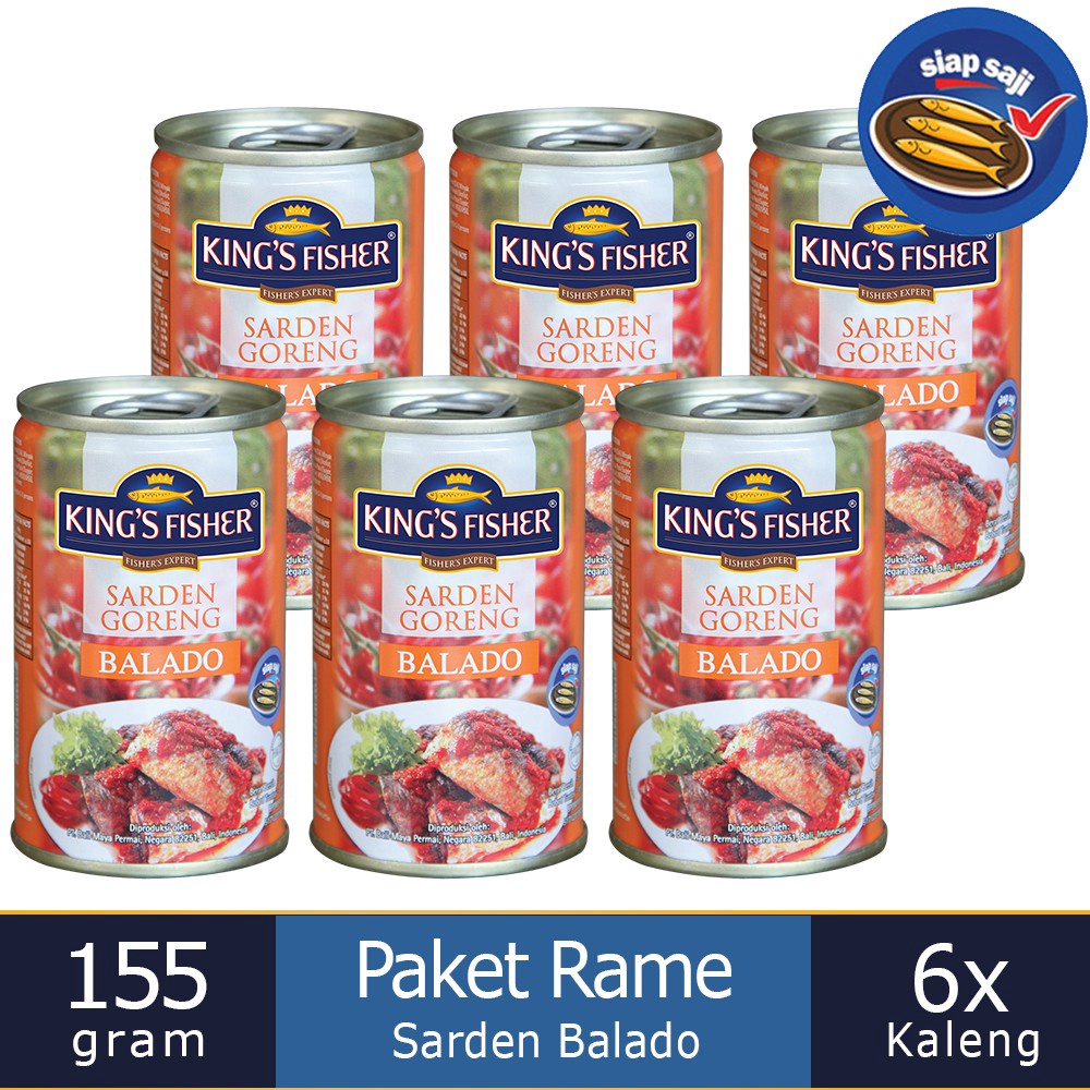 

BRANDS FESTIVAL King's Fisher Paket 6 pcs Sarden goreng mini rasa saus balado Makanan Kaleng 155 gr buruan