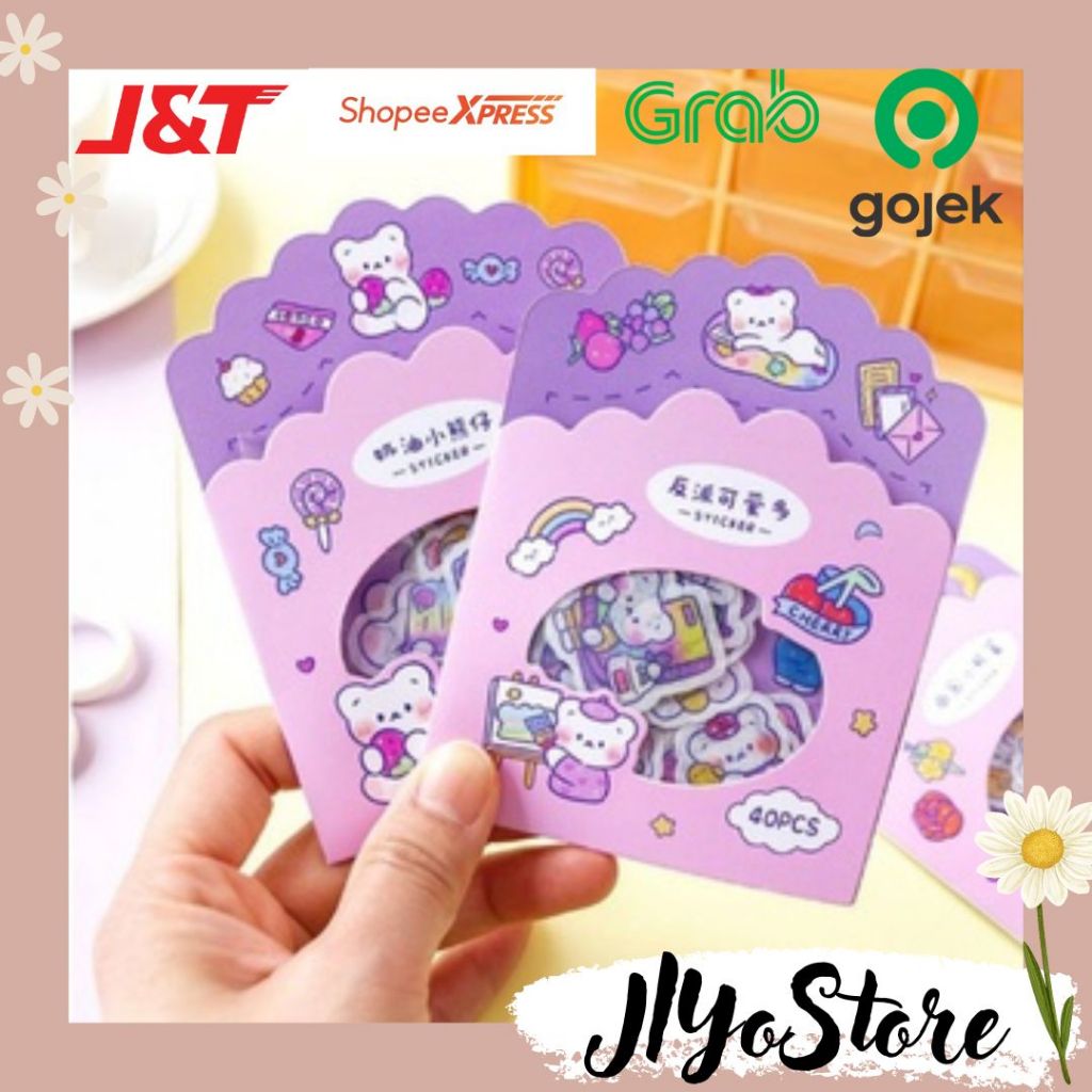 

40pcs Stiker Sticker Anti Air Paper Jurnal Journal Bujo Scrapbook Planner Bear Aesthetic Lucu Diary