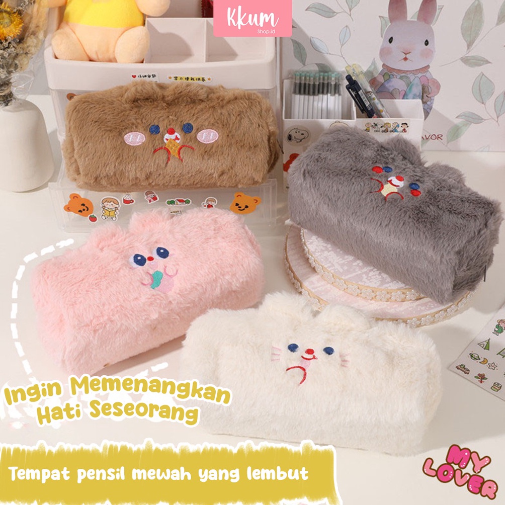 

[☮U20>] Tempat pensil bulu soft cute/ Tas pensil kosmetik/ Pouch makeup kecil Promo Besar