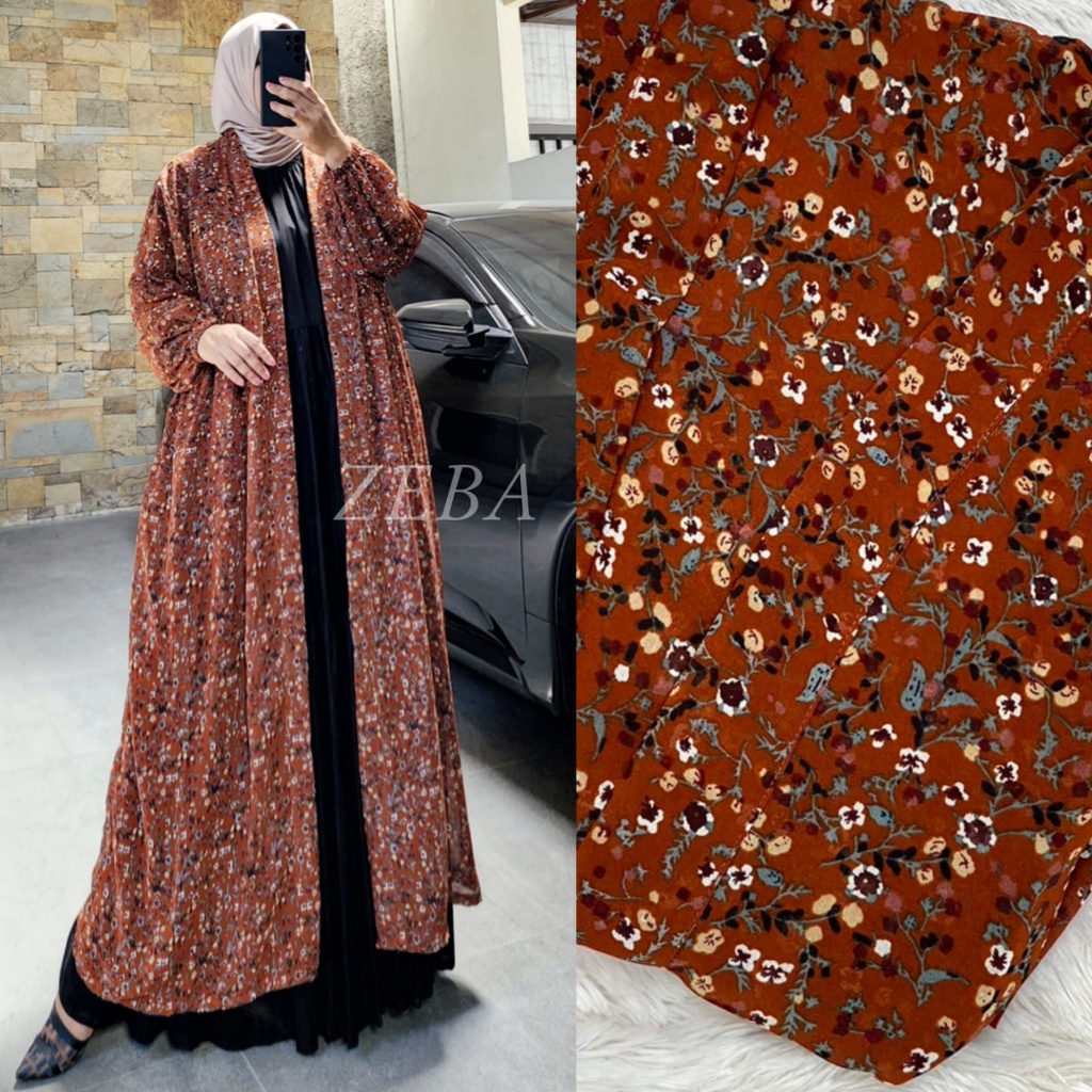 ✨12.12✨ EMILY Long Outer Jumbo LD140 Bahan Ceruty Babydoll Muat BB 100 kg lebih Motif Bunga Kecil Ca