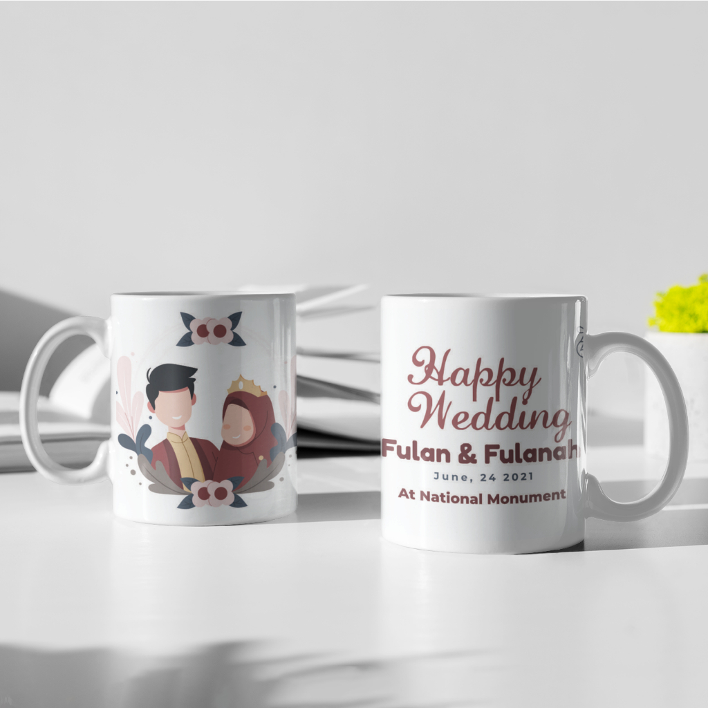 MUG HADIAH KADO WEDDING CUSTOM FOTO DAN TULISAN - MUG-16