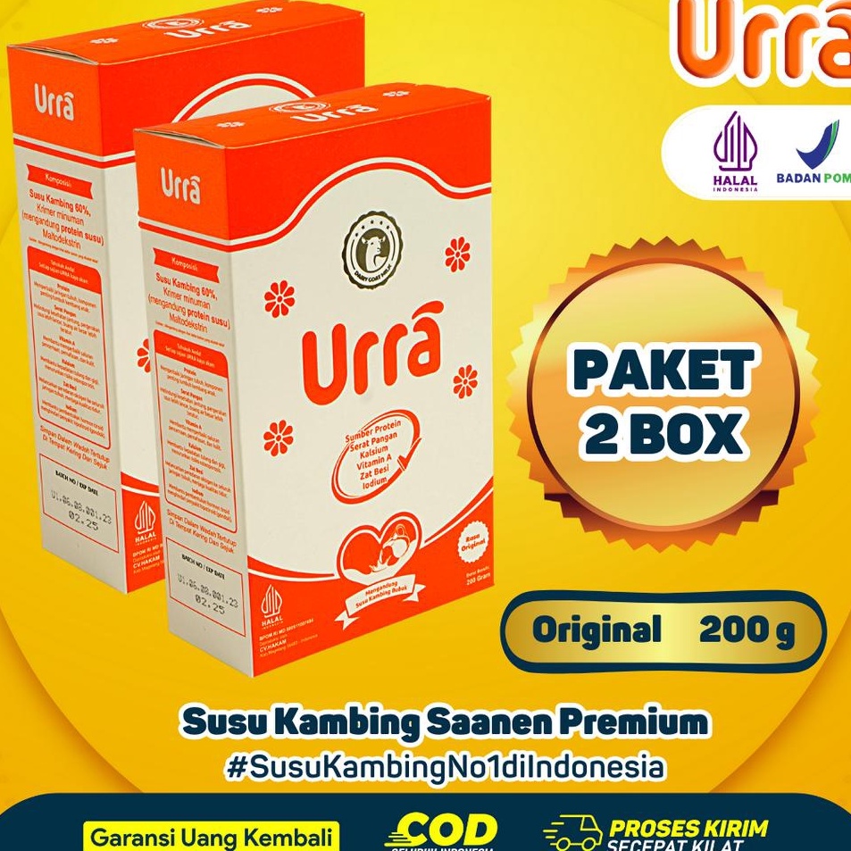 

FPYM3170 HOT [ PAKET 2 BOX ] SUSU URRA - Susu Kambing Saanen Bubuk Premium - Anti Prengus Sumber Protein Tinggi Nutrisi dan Kalsium - 200gr Halal BPOM