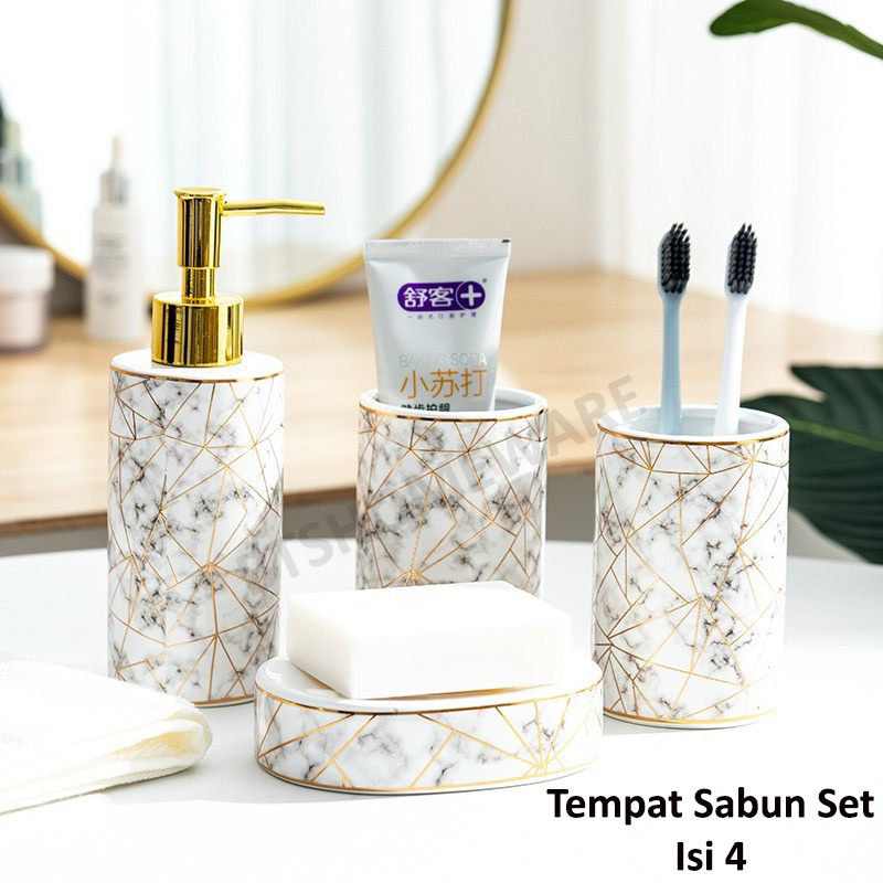 Kado Pernikahan Unik Bermanfaat / Tempat Sabun Set 4 Pcs Bahan Keramik Motif Marmer Estetik / Alat P