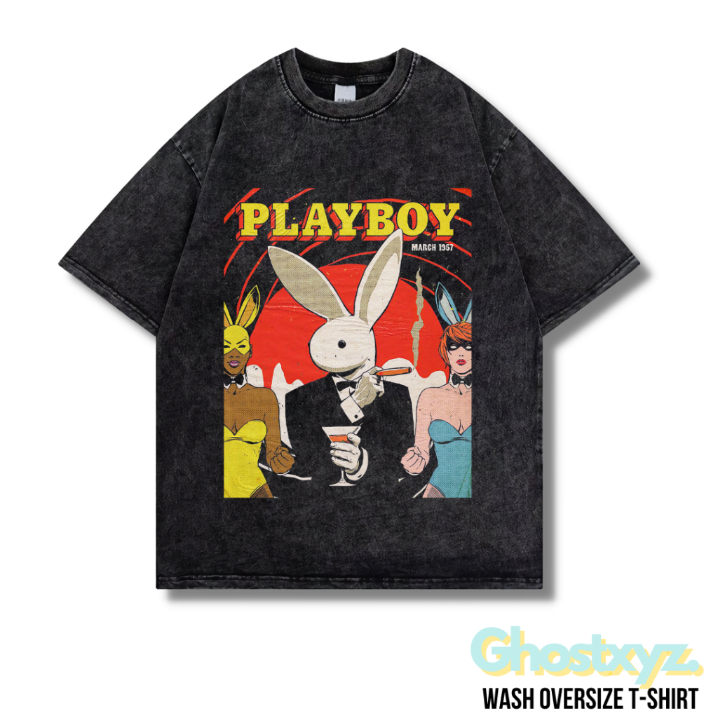 Ghostxyz T-Shirt "Playboy" Wash Oversize Vintage Tee Baju Kaos