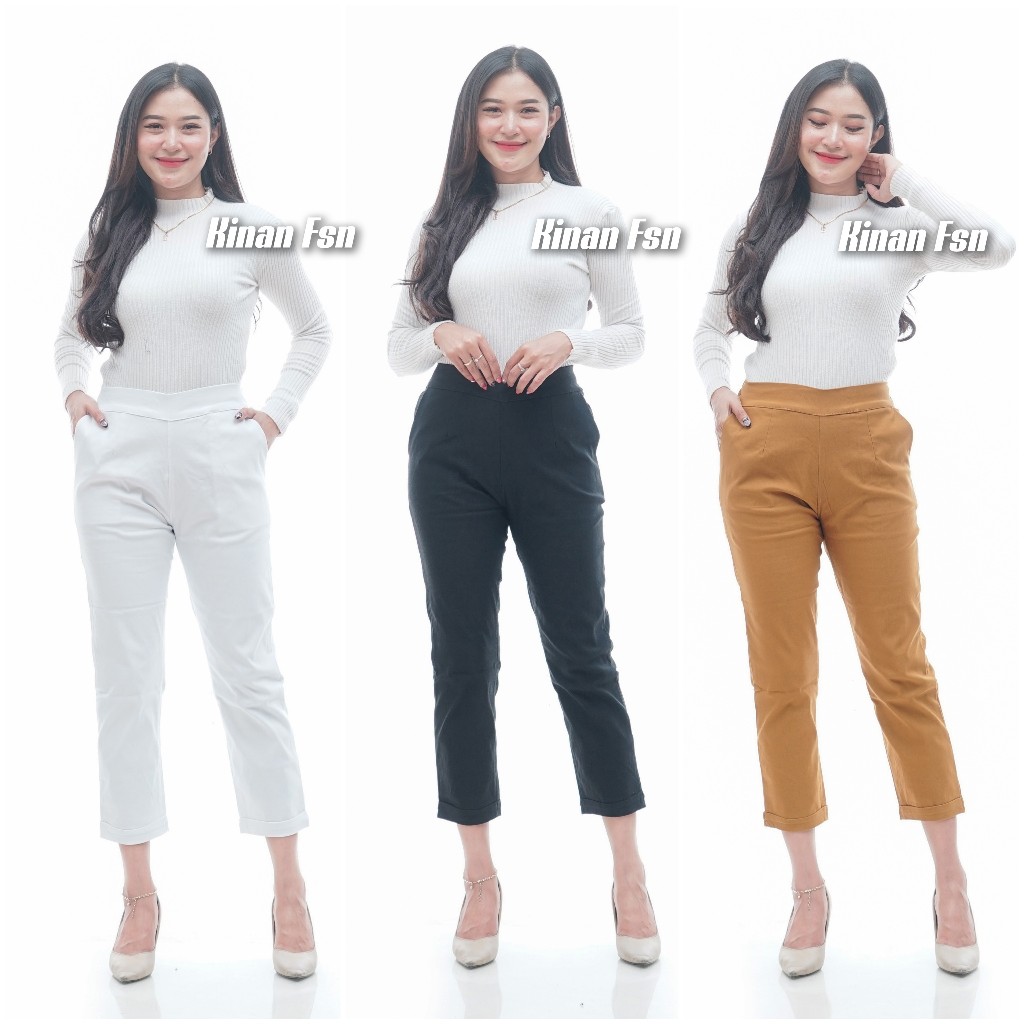 GIO Celana Katun Wanita Stretch 7/9 Gio Pants Chinos Tebal Melar