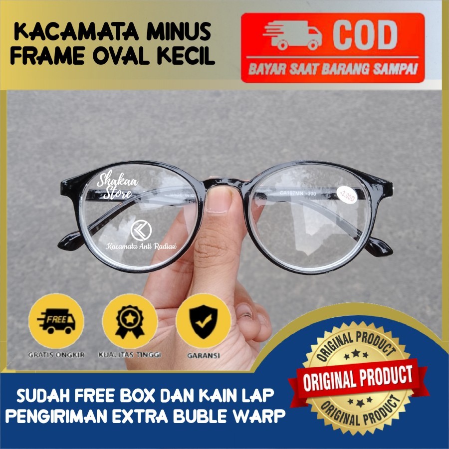 kacamata Minus bulat korea/frame bulat oval/lensa minus/kacamata bulat - Hitam