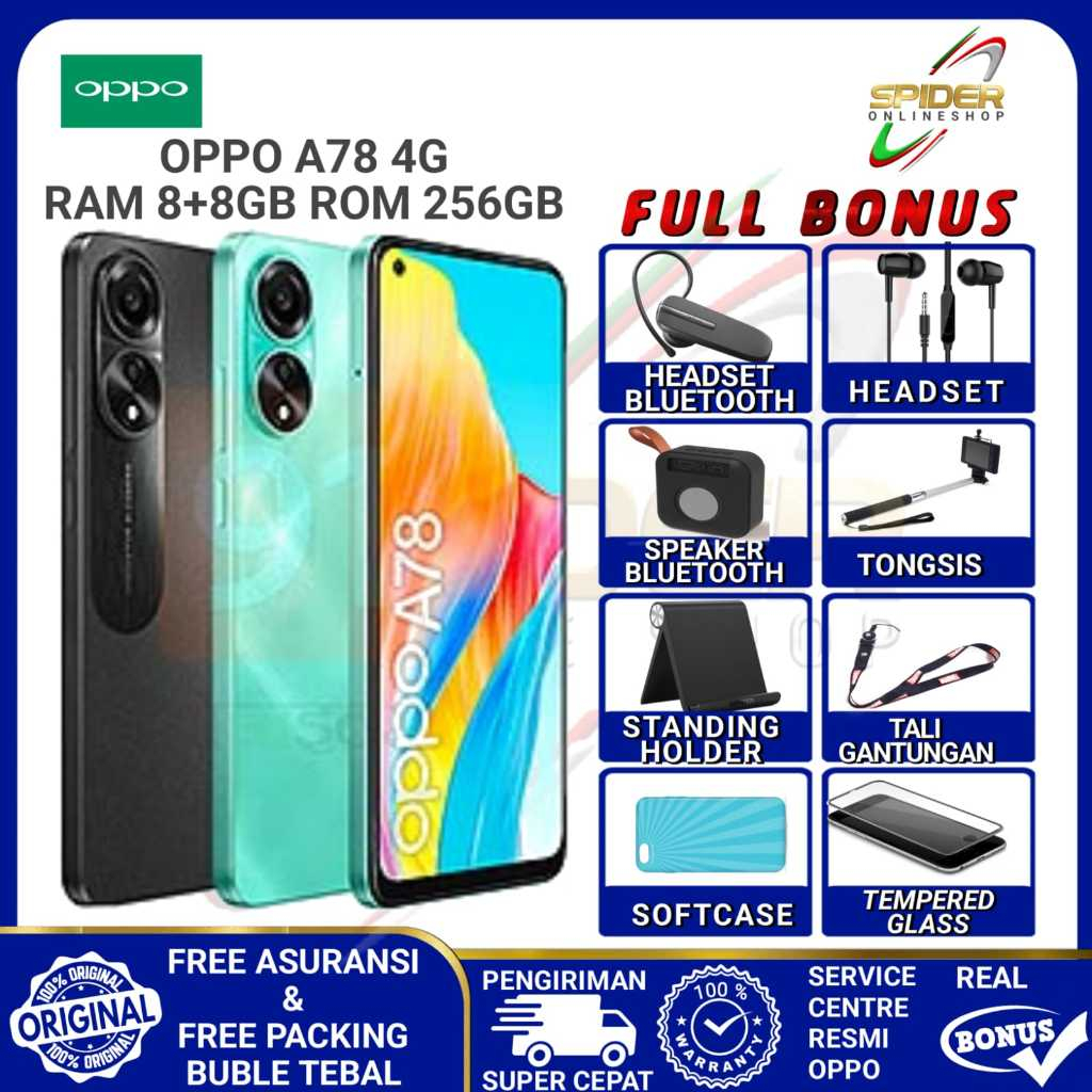 OPPO A78 4G NFC RAM 8GB [ EXTENDED RAM 8GB ] ROM 256GB GARANSI RESMI OPPO INDONESIA