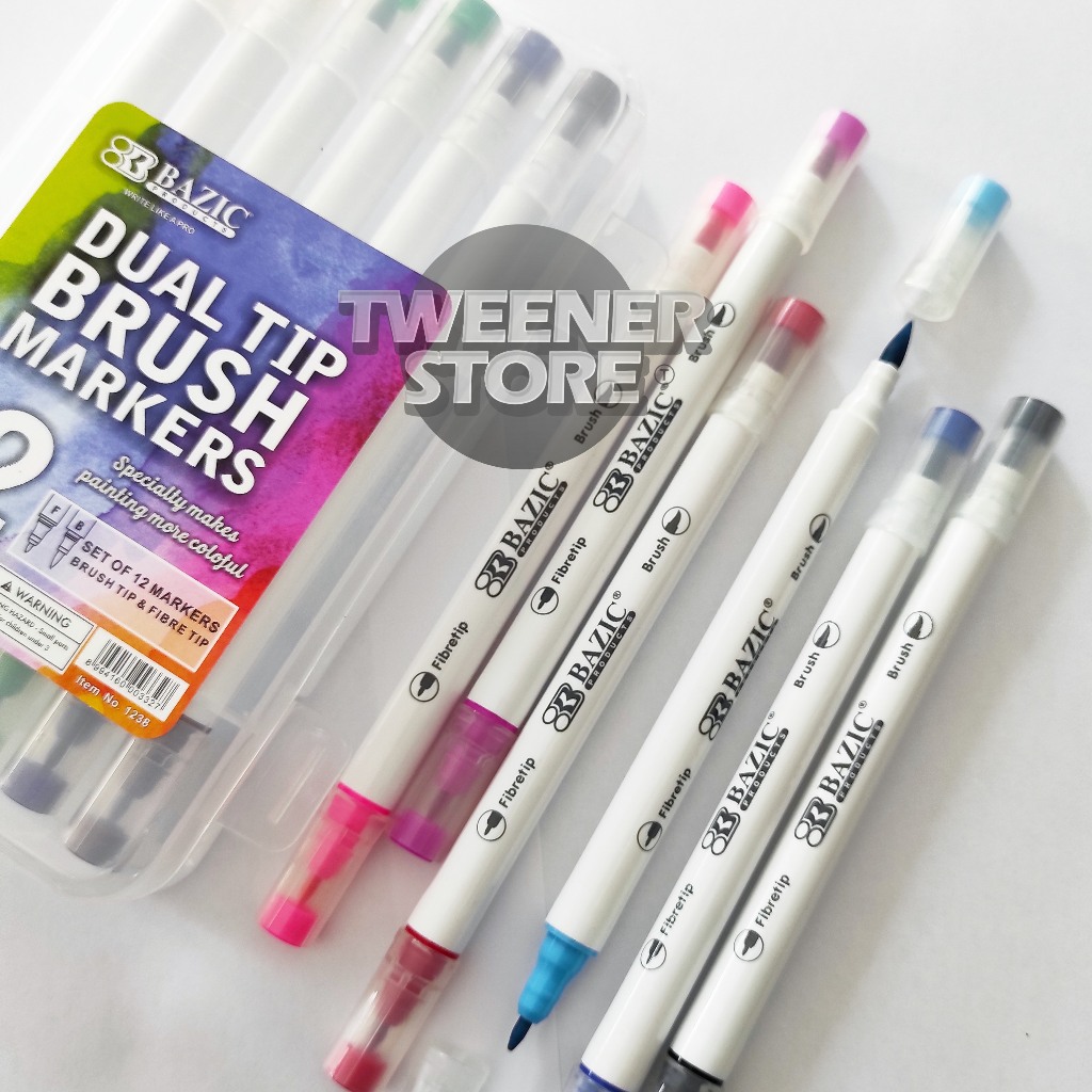 

BAZIC DUAL TIP BRUSH MARKERS Isi 12 Warna