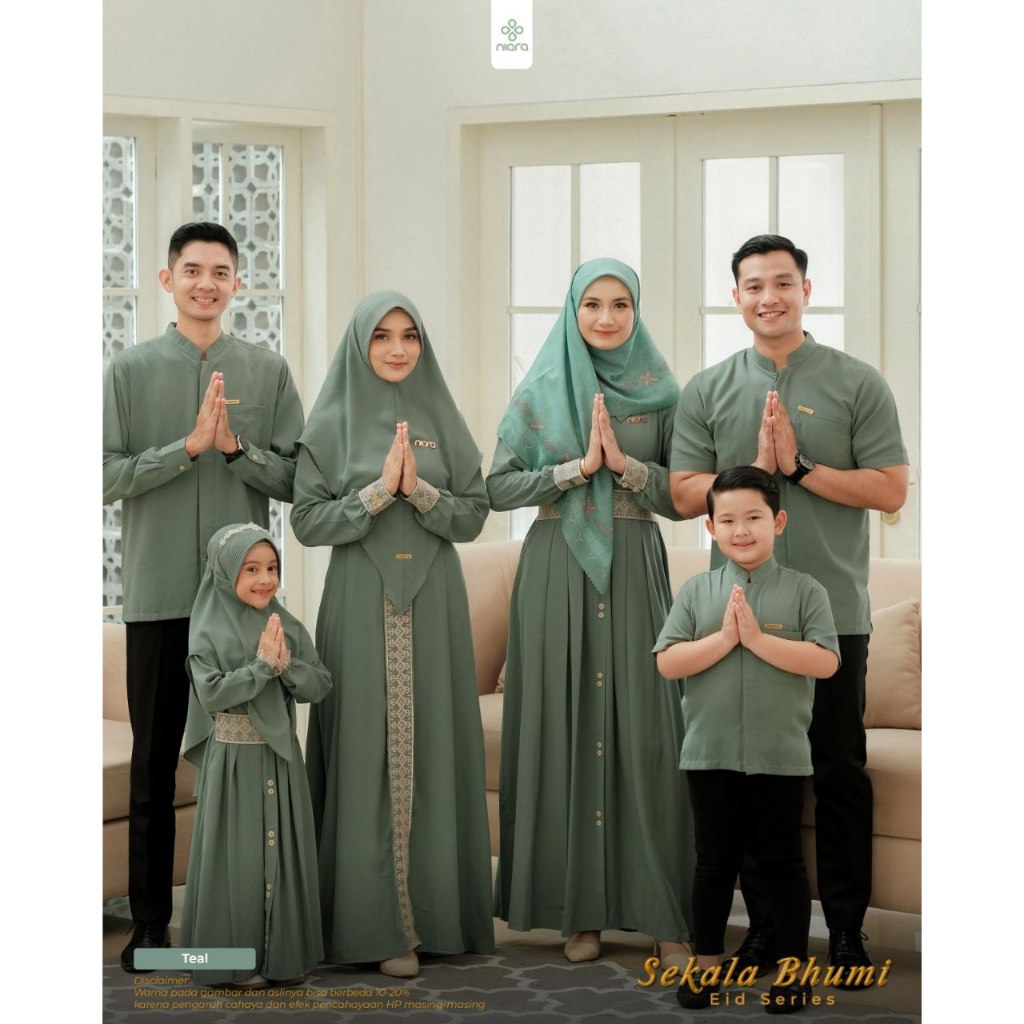 Baju Couple Keluarga Lebaran 2024 Sarimbit Sekala Bhumi Teal By Niara Family Set