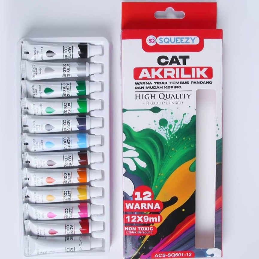 

Cat Akrilik Set 12warna 9ml SQUEEZY/Cat Lukis Kanvas Acrylic Color Set